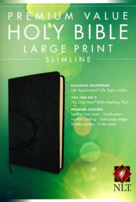 NLT Premium Value Slimline Large Print Bible Leatherlike Onyx Crown