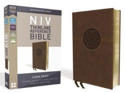 NIV Thinline Reference Bible, Large Print, Imitation Leather, Brown, Red Letter Edition, Comfort Print